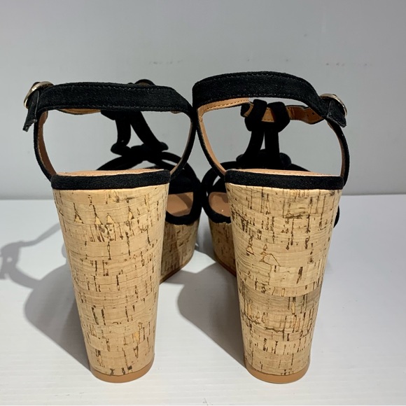BRAND NEW H&M Black Sz 9.5 Strappy Cork Wedges Velour Feel Straps Platform’s - Picture 9 of 11
